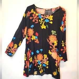 Lightweight Summer Dress Black‎ Floral Long Sleeve Size 2X